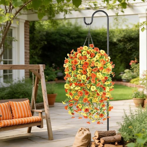 Artificial Fall Flowers for Outdoors UV Resistant Orange Fake Mums Decor - Image 2