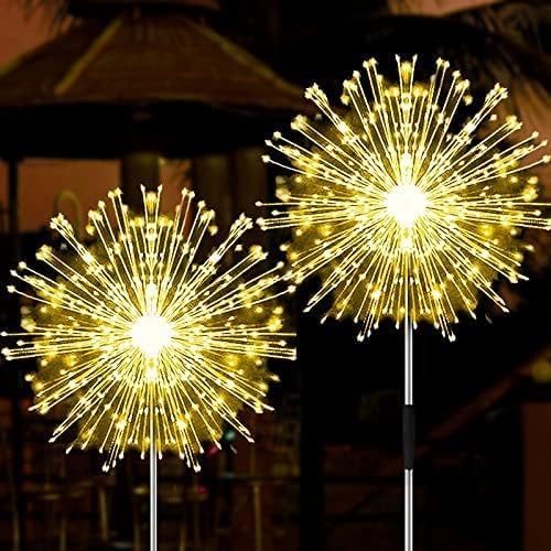 JJGoo Solar Firework Lights, 2 Pack 135 LEDs 2 Lighting Modes Solar Garden Lights Outdoor Waterproof for Yard Patio Walkway Pathway Party Wedding Christmas Decorative - Warm White - Image 2