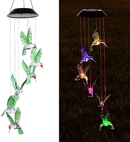 AVEKI Solar Wind Chimes Outdoor, Color-Changing Solar Mobile Wind Chime Waterproof Solar Powered LED Hanging Lamp for Outdoor Garden Festival Decoration (Hummingbird) by AVEKI