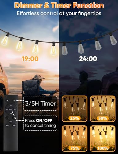 Brightever 120FT LED Outdoor String Lights with Remote, Patio Lights Outdoor Waterproof with 36+2 Shatterproof ST38 LED Bulbs, Dimmable Outside Hanging Light for Porch, Garden, Backyard, Cafe, 2700K - Image 4