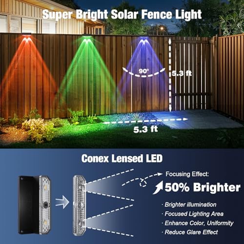 Peasur Solar Fence Lights Outdoor RGB, 4 Pack Step Light Solar Powered, Waterproof LED Deck Lights for Stairs Railing Yard Patio Outside - Image 3
