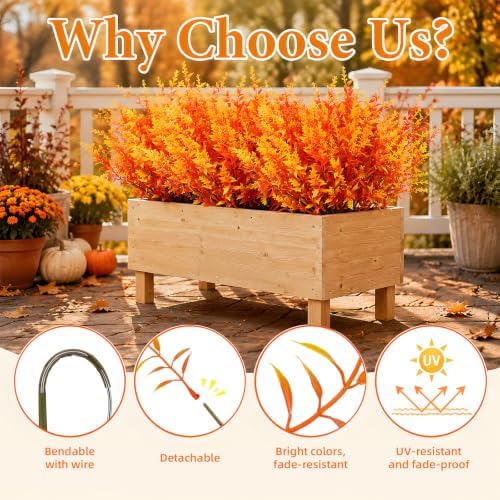 CLEANGOR 24 Pcs Artificial Fall Lavender Flowers for Outdoors (Orange) - Image 5
