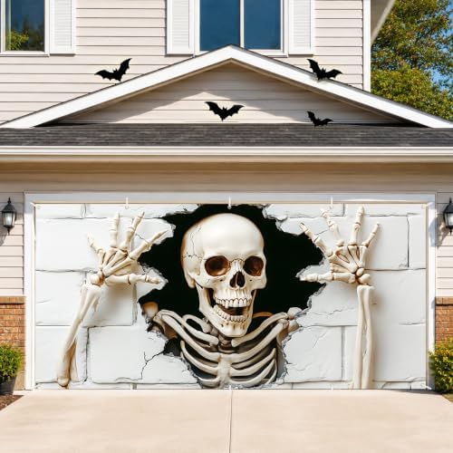 6 x 13 ft Halloween Garage Door Decorations Halloween decorations Witch Door Cover, Hanging Banner, Cauldron Backdrop Mural for Home, Outdoor, Indoor, Spooky Party, Wall, Window (Skull-2, 71x157 inch) by THISFIND