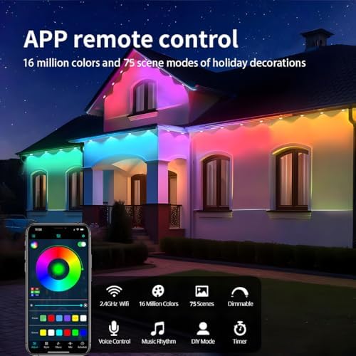 Permanent Outdoor Light,150ft with 100 LED Eaves Lights,Smart RGB Outdoor Lights with 75 Scene Modes,IP67 Waterproof,for Halloween Decorations,Christmas,Party,App and Remote - Image 2