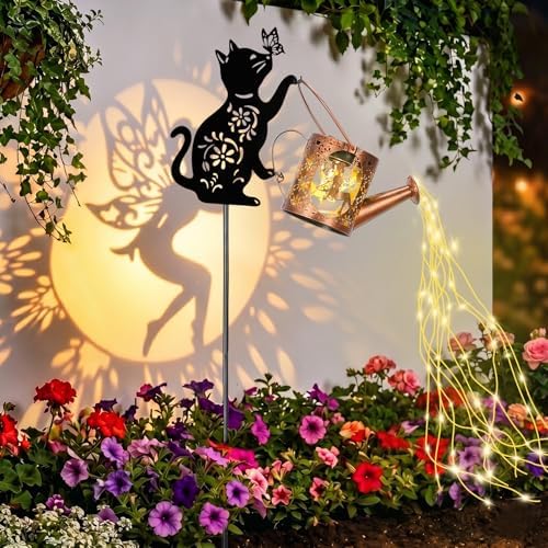 LOVERUIS Cat Solar Watering Can Lights,Outdoor Hanging Solar Lights Lantern,Gifts for Mom Women Birthday Mother's Day,Garden Waterproof Garden Decor Outside Patio Yard Pathway Backyard by CuteDesignHighQuality