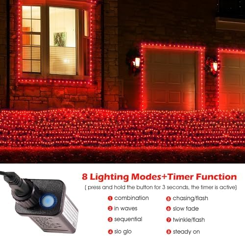 BlcTec Outdoor Christmas Lights 200 LED 8.4ft x 5.2ft Christmas Net Lights with 8 Modes, UL Certified, Timer, Connectable, Waterproof for Trees, Bushes, Shrub, Yard Outdoor Holiday Decorations, Red - Image 4