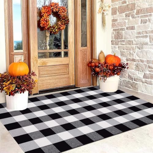 BUAGETUP Black White Outdoor Rug 3'x5' Fall Farmhouse Front Porch Mat - Image 7
