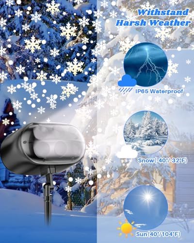 Christmas Projector Lights Outdoor, Snowflake Projector Lights, Adjustable Dynamic Snow Light Show with Remote Control, 270° Rotating Outdoor Snow Falling Projector Lamp - Image 3