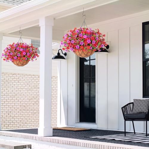 INXUGAO Artificial Fake Flowers Hanging Basket for Outdoor Decoration - Image 7