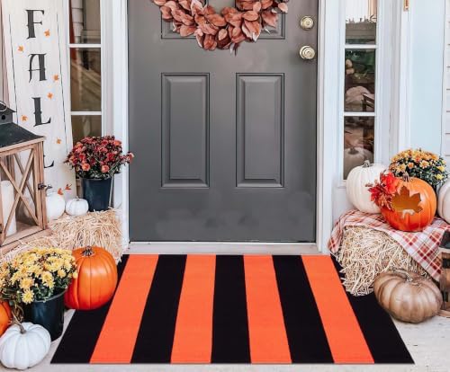 Halloween Layered Doormat 24"x35",Orange Black Front Door Mat Outdoor - Image 5