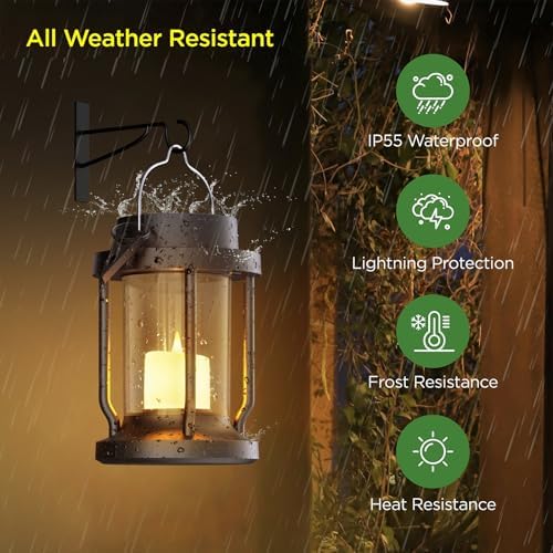 Solar Lantern Outdoor Indoor Use – Hanging Solar Lights with Realistic Flickering Flameless Candle, Weatherproof for Garden Decor, Patios, Trees, and Lawns (Black, 2 Pack) - Image 3