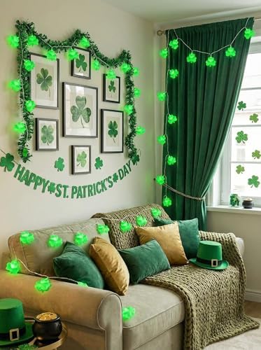 Shamrock String Lights, 8.5Ft St Patrick's Day Decorations String Lights with 10 Green Clover Lights, Connectable Shamrock Indoor Fairy Lights for St Patrick's Day Party Irish Holiday Garden Decor - Image 2