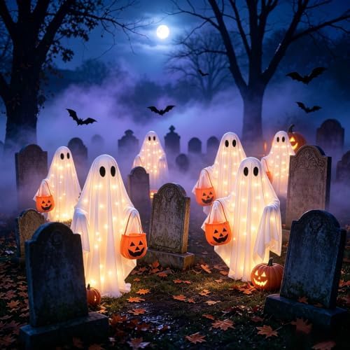 Solar Ghost Halloween Lights 2Pack Hanging Stake Yard Decor - Image 2