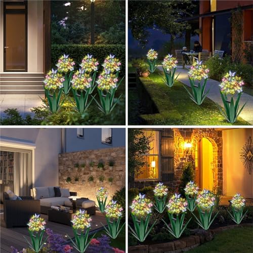 Homight Solar Metal Agave Butterfly Flower Stick Garden Sculpture - Outdoor Christmas Lights With Swaying Butterfly Sunflower - Solar Outdoor Gift (3 PCS Green) - Image 6