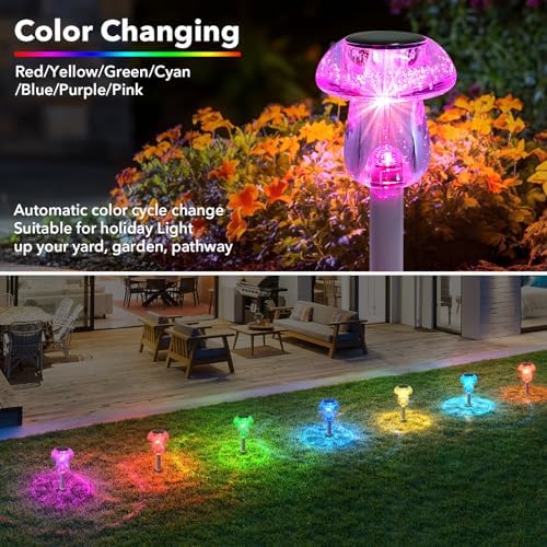 Solar Lights Outdoor, 16 Pack Mushroom Lights Outside Waterproof, Solar Powered LED Lighting for Garden, Yard, Landscape, Path, Pathway, Lawn, Walkway, Driveway, Backyard Decor (Color Changing) - Image 3