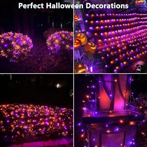 HISHINY Halloween Lights Outdoor,144LED 6ftx6ft Purple and Orange Net Lights with Connectable, Waterproof,UL Certified and Durable Black Wire Design for Bushes,Trees, Outdoor Indoor Party Decorations - Image 2