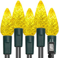 WATERGLIDE C6 Christmas Lights, 33ft 100 LED Faceted String Lights Green Wire Fairy Lights with 29V Safe Adaptor, 8 Lighting Mode, Waterproof for Indoor Outdoor Patio Xmas Tree Party Decor, Yellow by WATERGLIDE