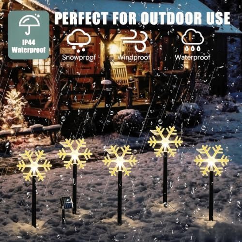 10 Pack Christmas Solar Pathway Lights, Snowflake Outdoor Decorations - Image 4