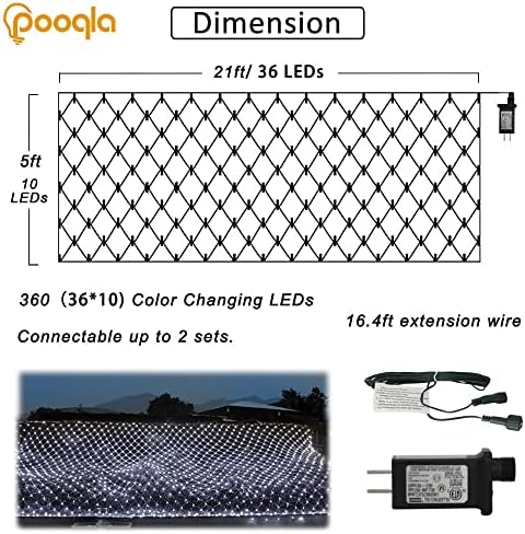 Pooqla Cool White Net Lights, 21x 5ft Christmas Lights Outdoor Green Wire - Image 4