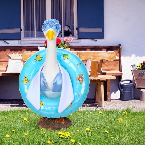 Cutecrop Funny Summer Porch Goose Outfits Set Includes Goggles Swimming Ring Bikini Hat 23" Cement Goose Porch Clothing for Outdoor Swimming Pool Garden Yard Patio Lawn Statue - Image 4
