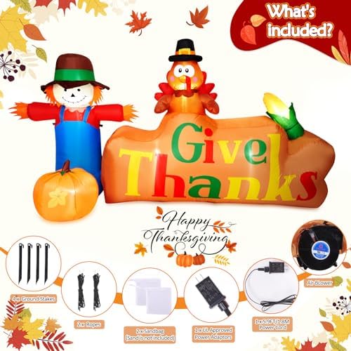 CAMULAND 8Ft Autumn Outdoor Built-in LED Inflatable Scarecrow & Turkey - Image 4