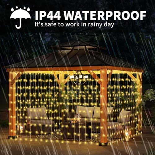 32.8 * 6.56FT Large Size Solar Curtain Lights Outdoor, 8 Modes Outdoor Curtain String Light, Solar Garden Christmas Lights Decortions for Patio, Gazebo, Eaves, Fence, Tree, Porch (Warm White) - Image 5