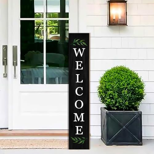 Welcome Wooden Porch Sign 47" Front Door Rustic Standing Large Welcome Porch Sign for Home Front Door Yard Season Party Decor (Black) - Image 7