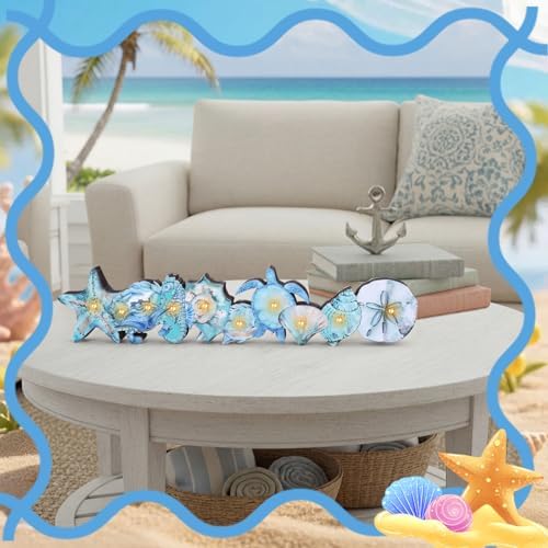 Yousoontic Summer Ocean Table Decorations with LED Lights, 3D Coastal Wooden Centerpieces for Tables, Nautical Starfish Turtles Beach Table Decor for Home Mantel Desk, Summer Party Decorations - Image 4