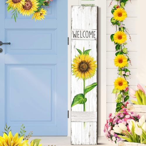 Sunflower Welcome Porch Sign, 47" H Wooden Front Door Decor by Chitidr
