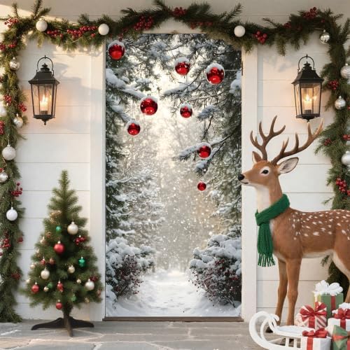 Front Door Covers Decorative, Spring Flower Design Door Curtain 70.8 x 35.4 Inch for Porch Outdoor Indoor Home Decor (ForestSnowscape) - Image 4