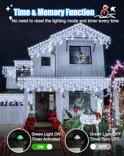 106 FT Christmas Lights Outdoor, 972 LED Waterproof Outside Christmas Lights Plug in, Connectable 8 Modes Hanging Fairy Lights with 216 Drops for House Eaves Yard Patio Wedding Decoration, Cool White - Image 4