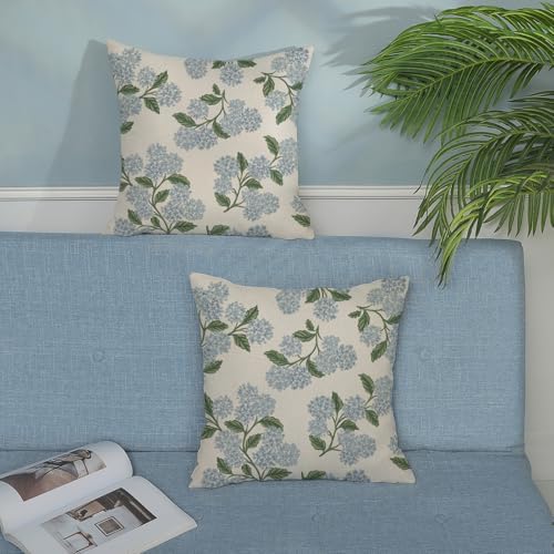 Spring Pillow Covers 22x22 Inch 2 Pcs Navy Blue Sage Green Hydrangea Flower Decor Throw Pillows Vintage Floral Seasonal Summer Outdoor Decoration Pillowcase Linen Cushion Cover for Couch Sofa - Image 3