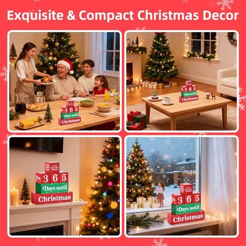 365 Days Christmas Countdown Wooden Tiered Tray Decor, Activities Decision Dice Decorations Gifts for Home, Winter Table Centerpiece for Xmas Party Kitchen Office - Image 6