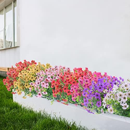 XEOLIAN 12 Bundles Artificial Flowers Outdoor UV Resistant Fake Plastic Plants Indoor Outside Hanging Plants Garden Porch Window Box Home Wedding Farmhouse Festive Shrub Decor (Rose Red) - Image 3