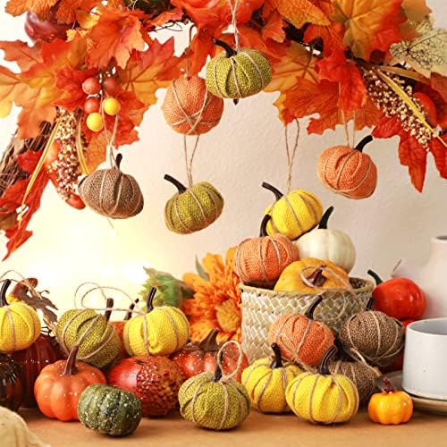 Kajaia 16 Pcs Mini Fall Pumpkin Hanging Ornament for Tree 2.05 Inch Thanksgiving Burlap Fabric Pumpkin Thanksgiving Hanging Decor for Fall Tree Harvest Party Mantel Wall Craft (Fresh Color) - Image 5