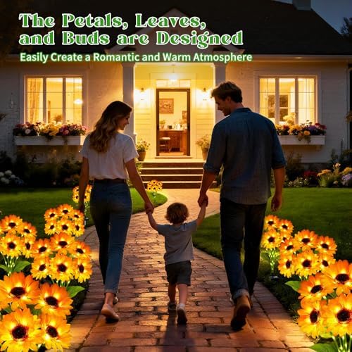 Solar Sunflower Lights Outdoor Garden Decor, 3 Pack with 18 Sunflowers,8 Lighting Modes, Birthday Gifts for Mom Women, Outdoor Decorative Stakes Light for Landscape Yard Patio Lawn - Image 3