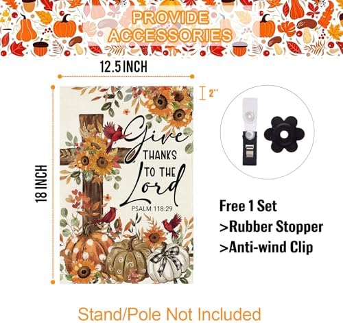 Baccessor Give Thanks To The Lord Garden Flag 12.5x18 Inch Double Sided,Cardinal Cross Thanksgiving Day Outside Outdoor Seasonal Burlap Pumpkin Flags Home Patio Front Yard Lawn Decoration - Image 6