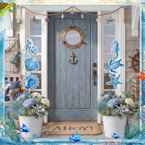 RattanView 6 Pack Outdoor Ocean Beach Yard Sign Decor Blue Coastal Beach Yard Stakes Nautical Decor for Garden Pool Lawn Patio Summer Party Decorations - Image 5