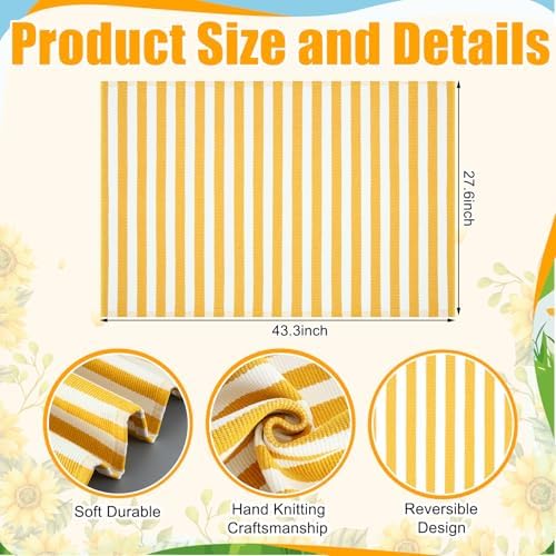 Moucuny 2'4'' X 3'7'' Yellow and White Fall Vertical Stripe Outdoor Rug - Image 2