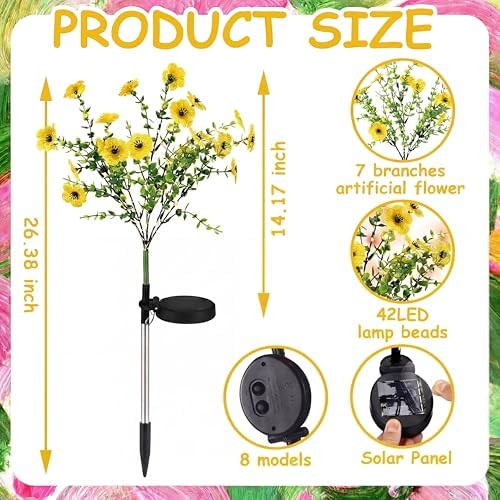 Glooglitter 2 Pack Yellow Solar Flower Stake Light Outdoor Garden, Violet - Image 2
