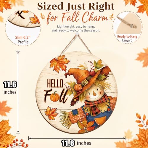 Fall Door Decor Wooden Scarecrow Hello Fall Sign for Front Door - Image 2