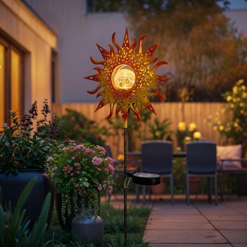 TAKE ME Sun Solar Lights Garden Outdoor Waterproof Metal Stakes for Patio Yard Walkway LawnPatio Mothers Day Gifts Mom Wife Grandma (Red Sun) - Image 6