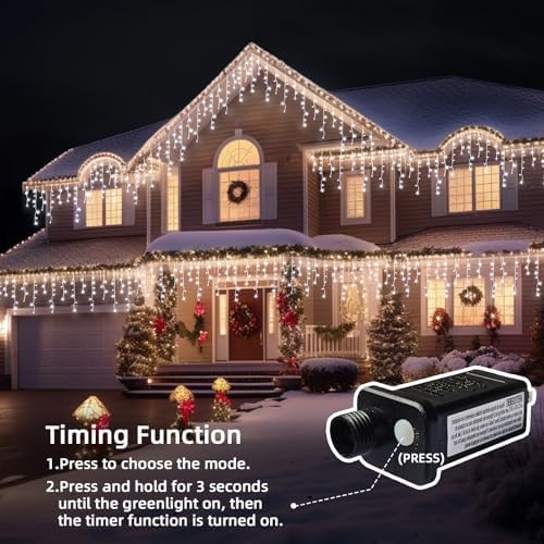 Christmas Outdoor Icicle Lights - 480 LED 66+33 FT 8 Modes Curtain Fairy String Light Plug in, Waterproof for Eaves Yard Holiday Xmas Holiday Indoor Outdoor Decoration - White - Image 4