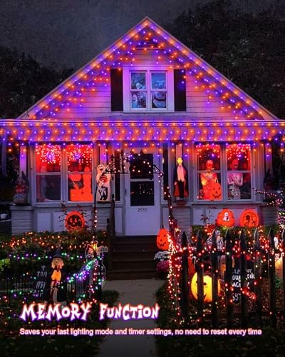 Outdoor Halloween Lights, Waterproof 53FT 486 LED Hanging String Lights with 108 Drops, 8 Modes Timer, Connectable Plug-in Outside Lights for Party Eaves Yard Decorations, Purple and Orange - Image 5
