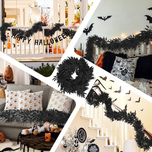 RECUTMS 2Pcs Fake Willow Leave Vine 6Ft Full Black Silk Halloween Garland - Image 3