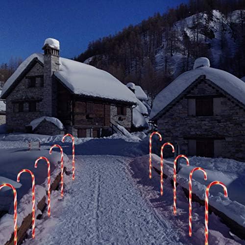 26" Christmas Candy Cane Pathway Lights, Outdoor Yard Decor Set of 10, Red - Image 6