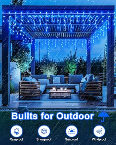 Christmas Lights Outdoor, 53 FT 486 LED Christmas Lights for Outside, Timer & Memory, Plug in 8 Modes Hanging Fairy Lights with 108 Drops for House Eaves Yard Patio Holidays Decorations, Blue - Image 3