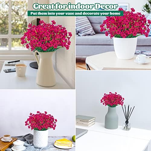 24 Pcs Artificial Flowers for Outdoor, Plastic Fake Flowers Decor, Rose Red - Image 5