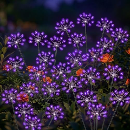 Solar Garden Lights Outdoor, Upgraded Solar Swaying Starburst Light Waterproof with 2 Modes, Solar Fairy Firework Lights for Yard Patio Pathway Flowerbed Balcony Garden Decoration (Purple, 2 Pack) by AYwyYjCh