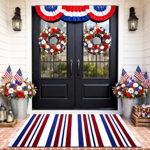 Duraaamo Patriotic Blue Red White Door Mat 3' X 5' for Memorial Day Decor - Image 3